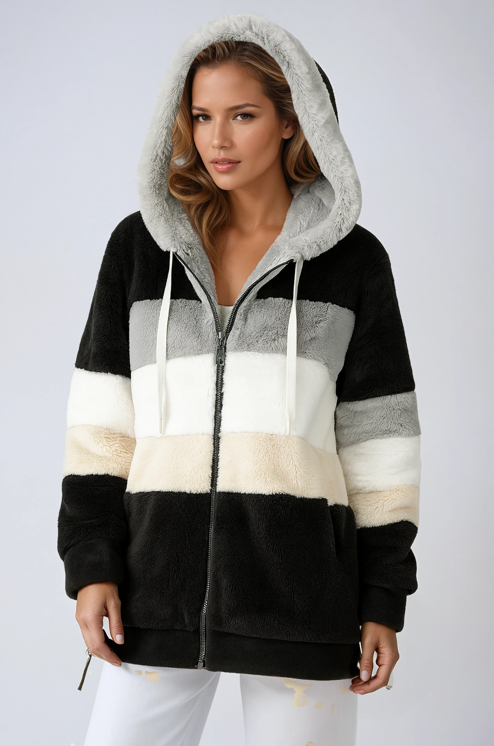 Chaquetón Mujer Peluche Rayas Cálido - Vestiria
