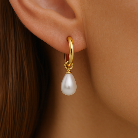 Pendientes Dalia Mujer Perla Blanca Brillantes - Vestiria