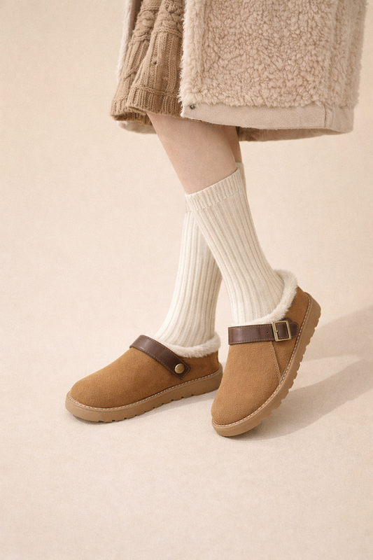 Mules Mujer Peluche Suaves con Hebilla - Vestiria
