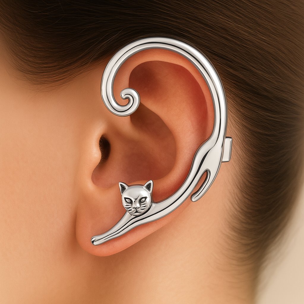 Pendiente Gato Gracioso Mujer Plata - Vestiria