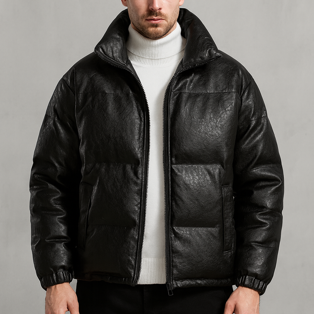 Chaqueta Hombre Acolchada Efecto Cuero