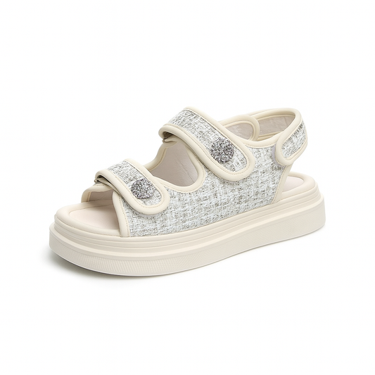 Sandalias cómodas mujer tejido tweed elegantes - Vestiria