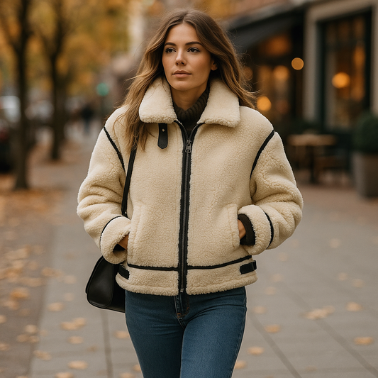 Chaqueta felpa mujer cuello alto elegante - Vestiria