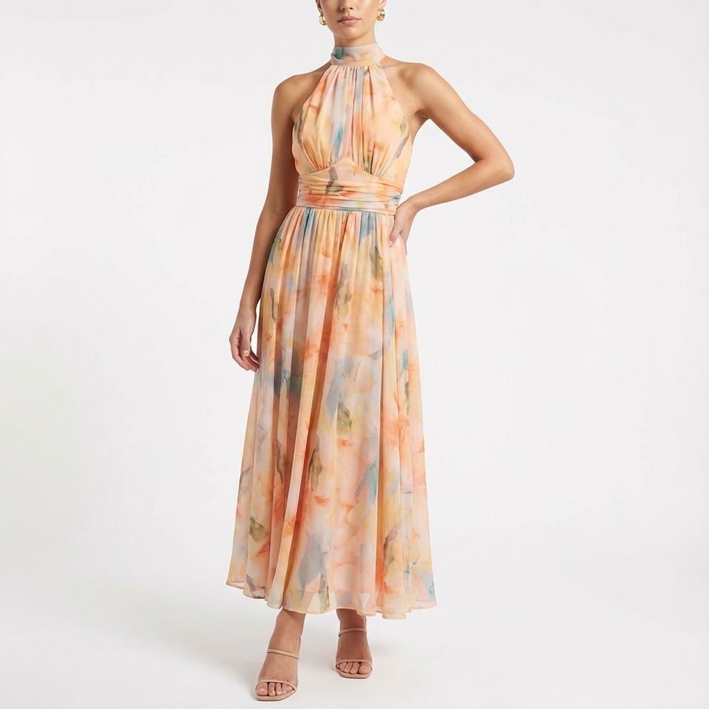 Vestido Maxi Halter Estilo Boho Mujer - Clara Moda