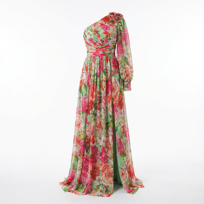 Vestido Maxi Florido con Un Hombro para Mujer