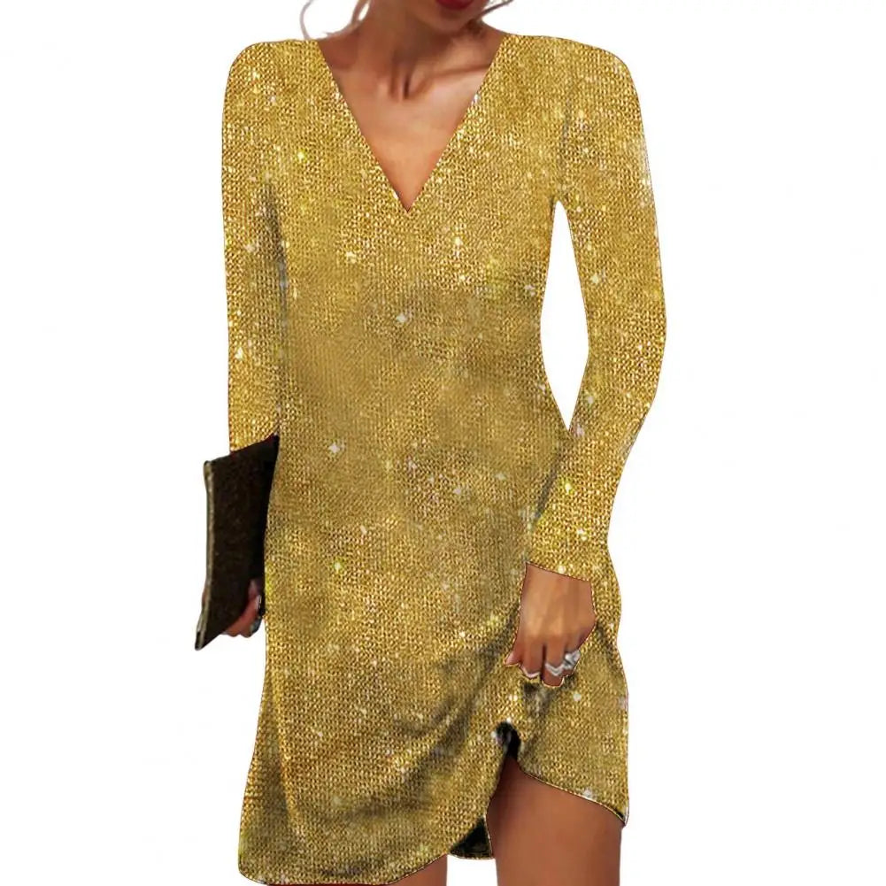 Vestido Mujer Blanco con Escote en V Elegante