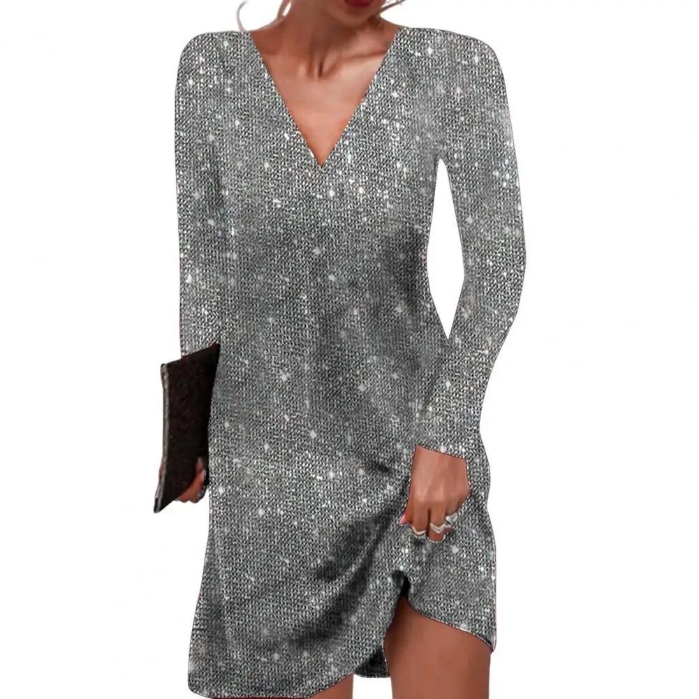 Vestido Mujer Blanco con Escote en V Elegante