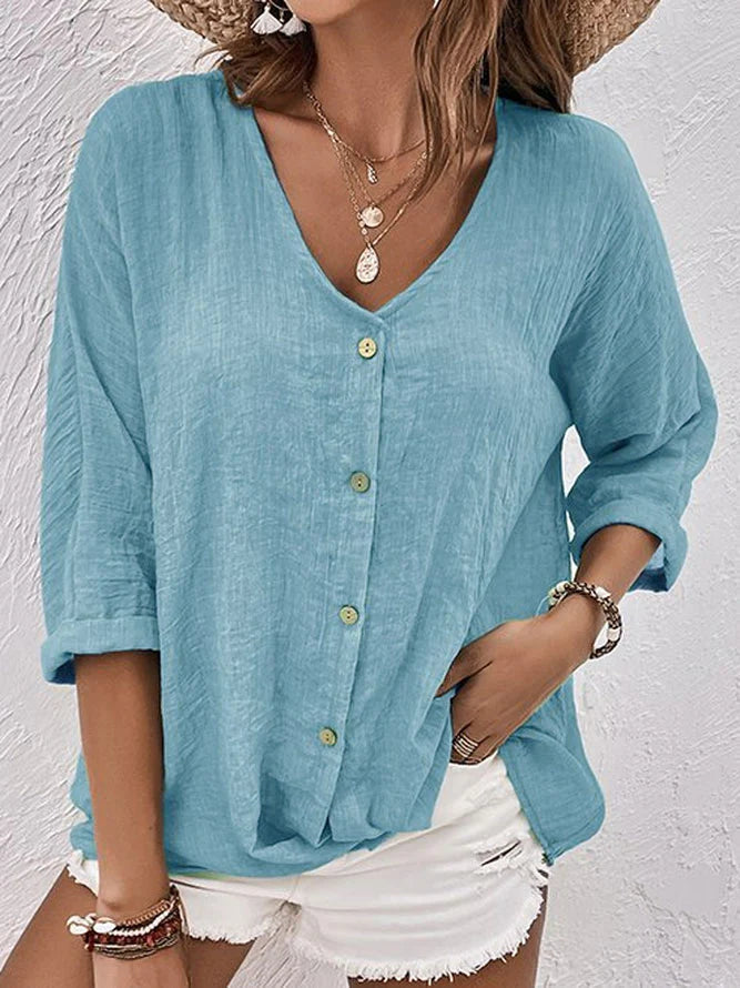 Blusa ligera manga corta con botones - Vestiria