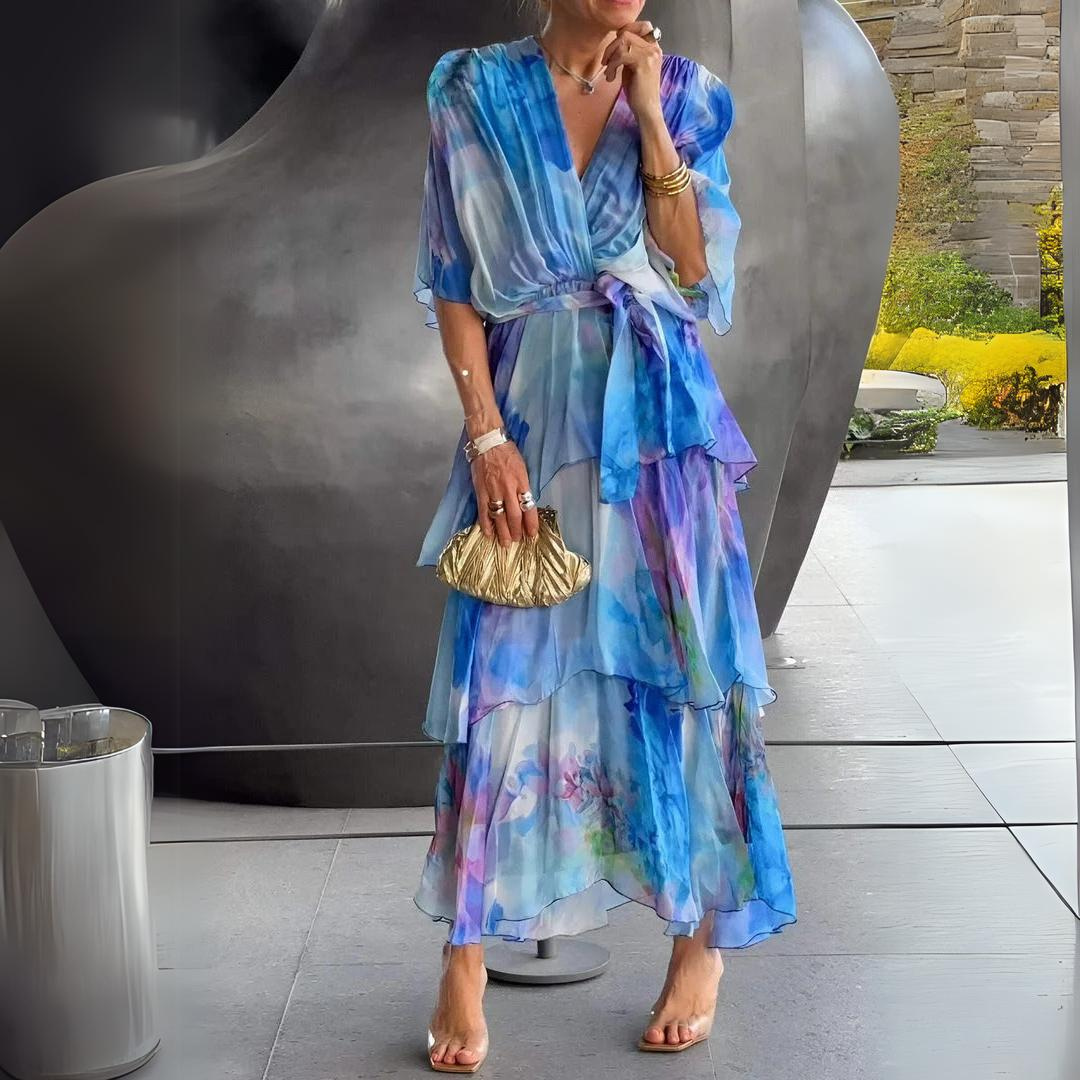 Vestido de Fiesta Elegante con Capas - Vestiria