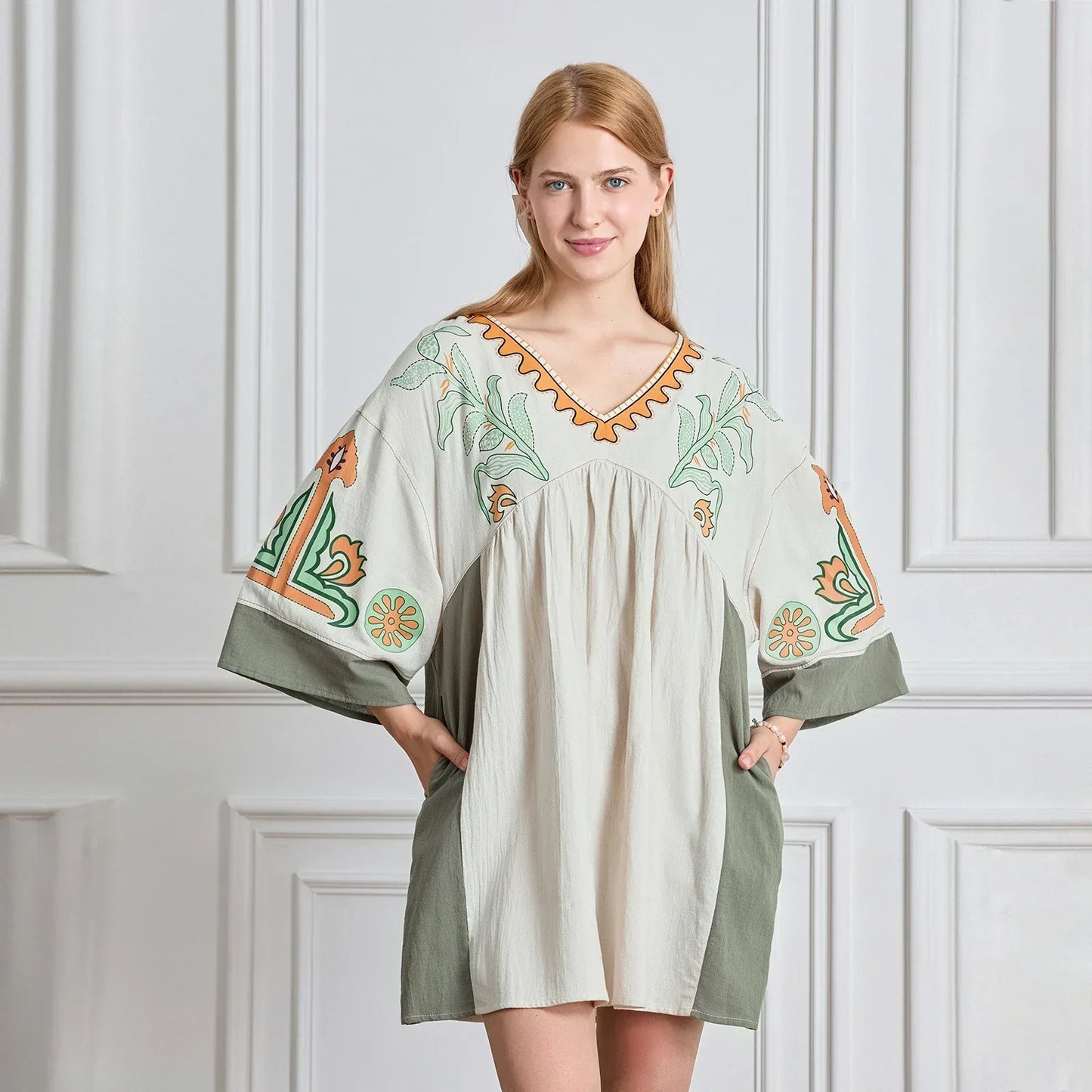 Vestido Túnica Mujer Escote V Florales Elegante