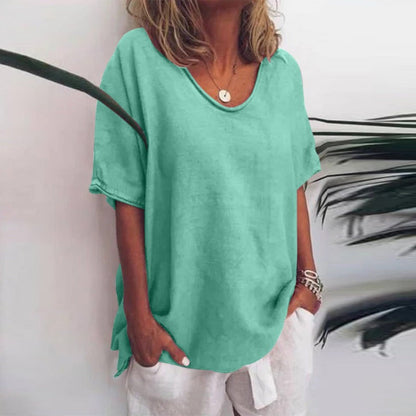 Camiseta líquida mujer cuello redondo elegante
