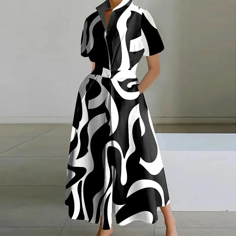Vestido Mujer Estampado Chic Blanco Negro - Vestiria