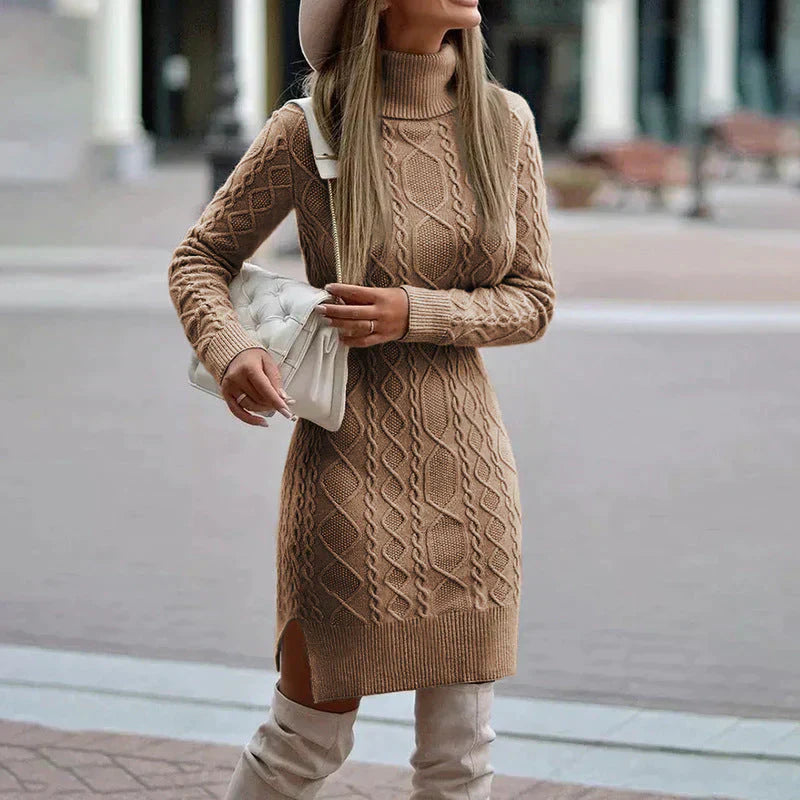 Vestido de punto cuello alto trenzado femenino - Vestiria