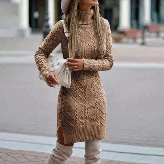 Vestido de punto cuello alto trenzado femenino - Vestiria