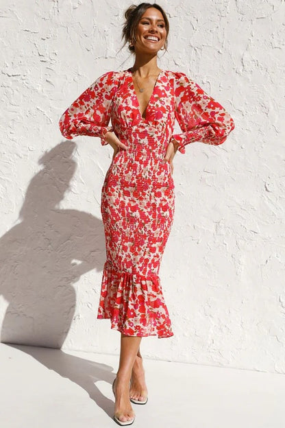 Vestido Floral Mujer Mangas Amplias Elegante