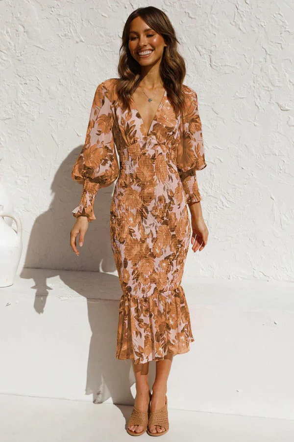 Vestido Floral Mujer Mangas Amplias Elegante