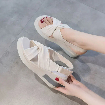 Sandalias Verano Tacón Cuña con Lazo Elegante - Vestiria