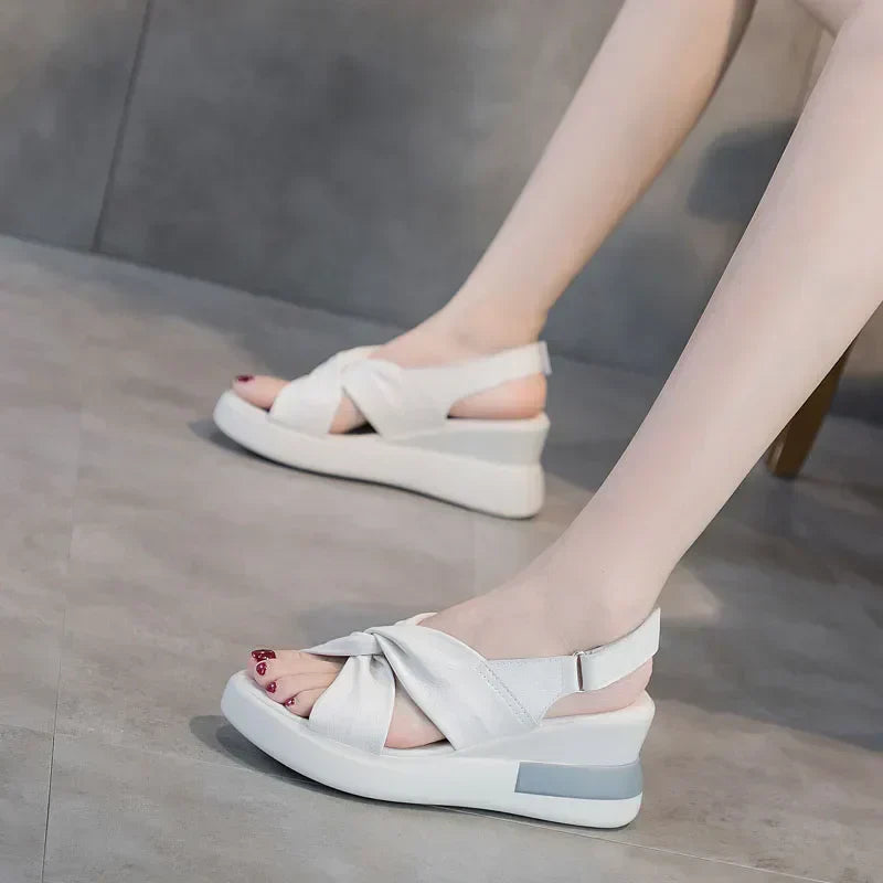 Sandalias Verano Tacón Cuña con Lazo Elegante