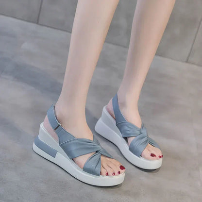 Sandalias Verano Tacón Cuña con Lazo Elegante