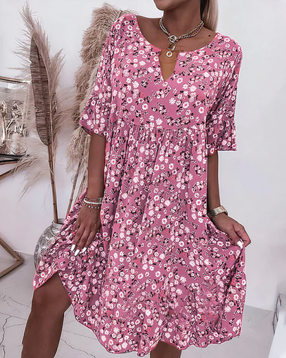 Vestido de flores manga corta - Vestiria