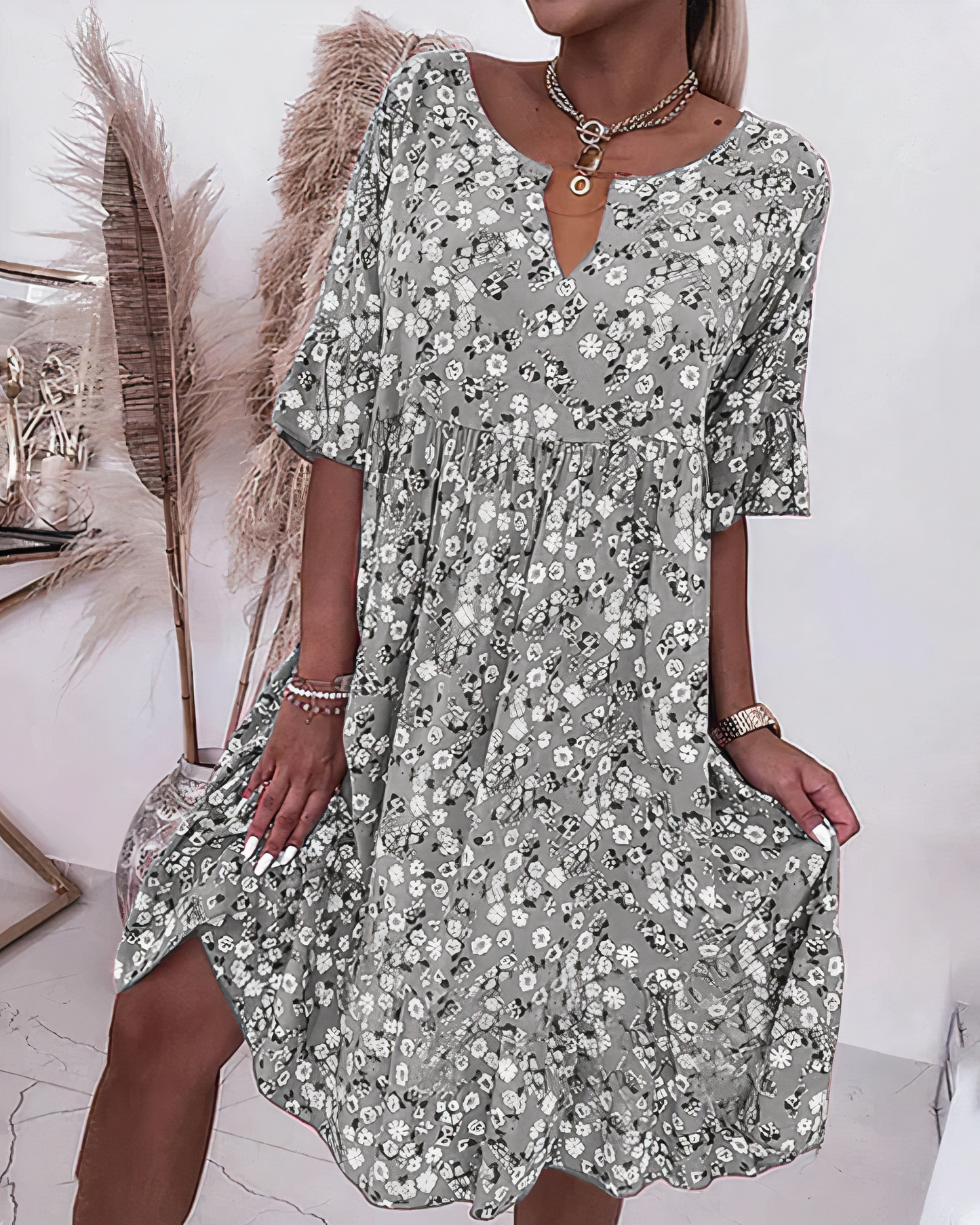 Vestido de flores manga corta