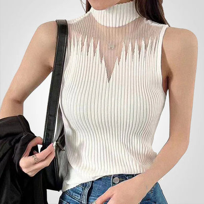 Top de punto transparence con cuello halterneck → Top de encaje ligero con cuello halter