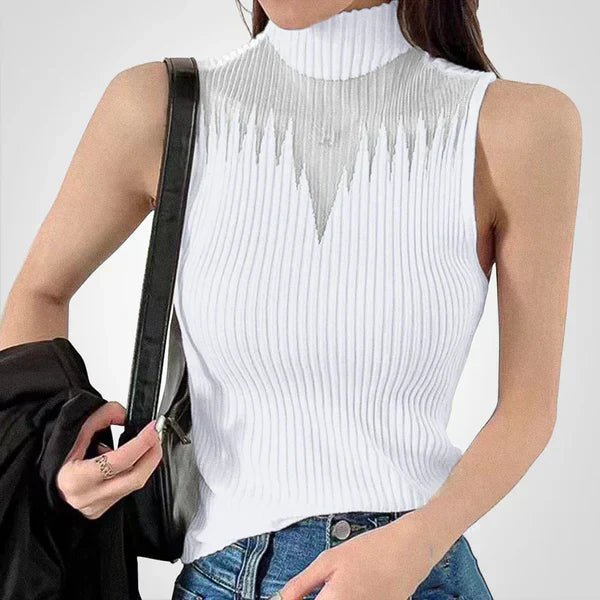 Top de punto transparence con cuello halterneck → Top de encaje ligero con cuello halter