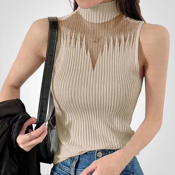 Top de punto transparence con cuello halterneck → Top de encaje ligero con cuello halter