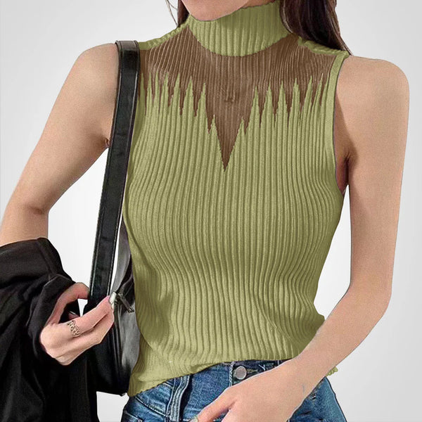 Top de punto transparence con cuello halterneck → Top de encaje ligero con cuello halter - Vestiria