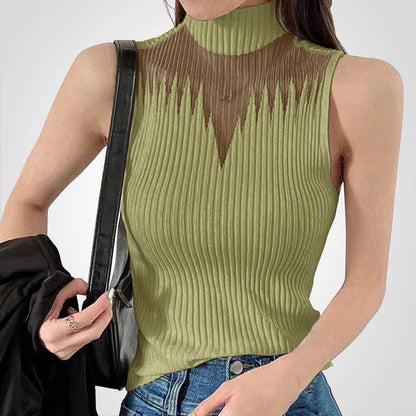 Top de punto transparence con cuello halterneck → Top de encaje ligero con cuello halter - Vestiria