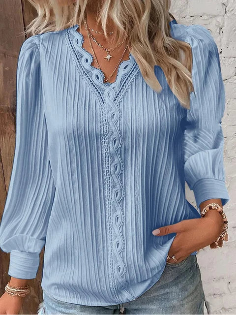 Blusa de punto cuello en V mujer elegante