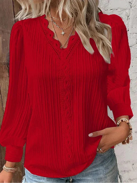 Blusa de punto cuello en V mujer elegante