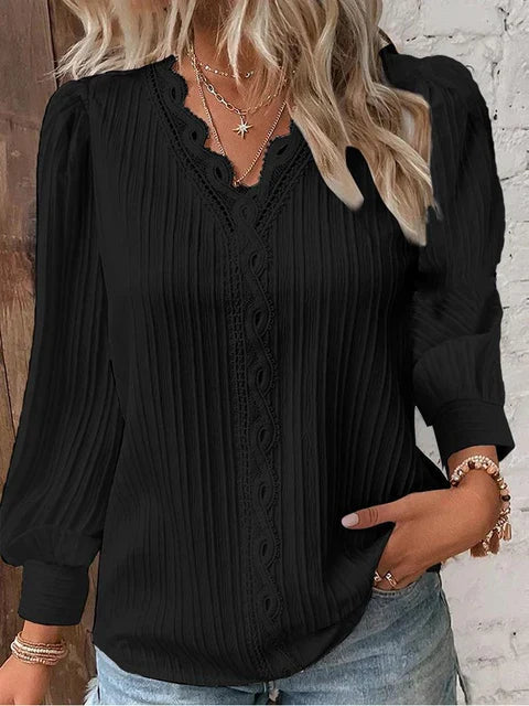 Blusa de punto cuello en V mujer elegante - Vestiria