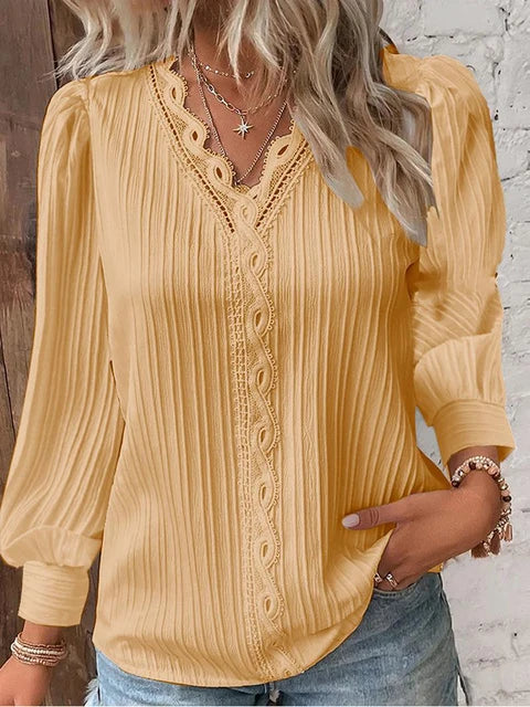 Blusa de punto cuello en V mujer elegante