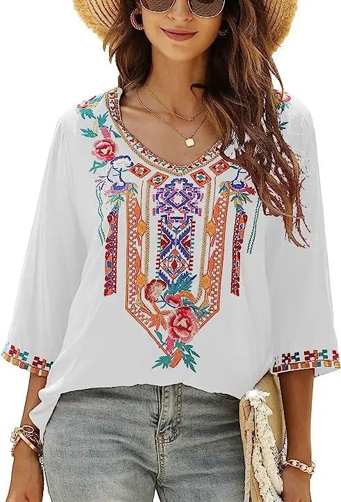Blusa Estampada Fit Celo Mexicana Colorida