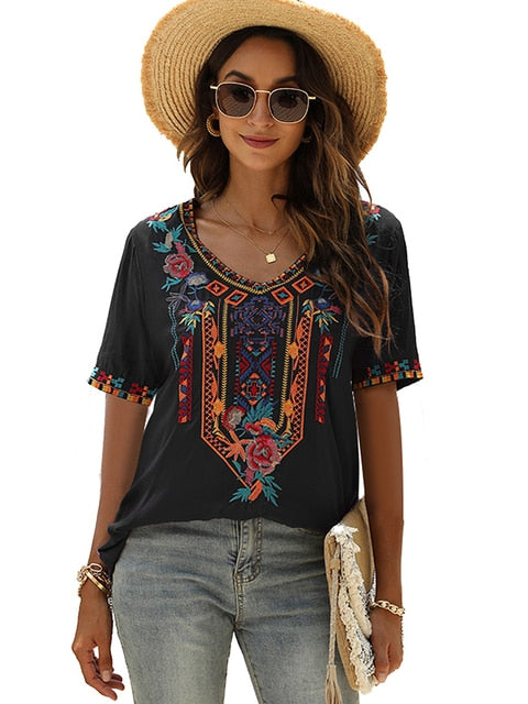 Blusa Estampada Fit Celo Mexicana Colorida