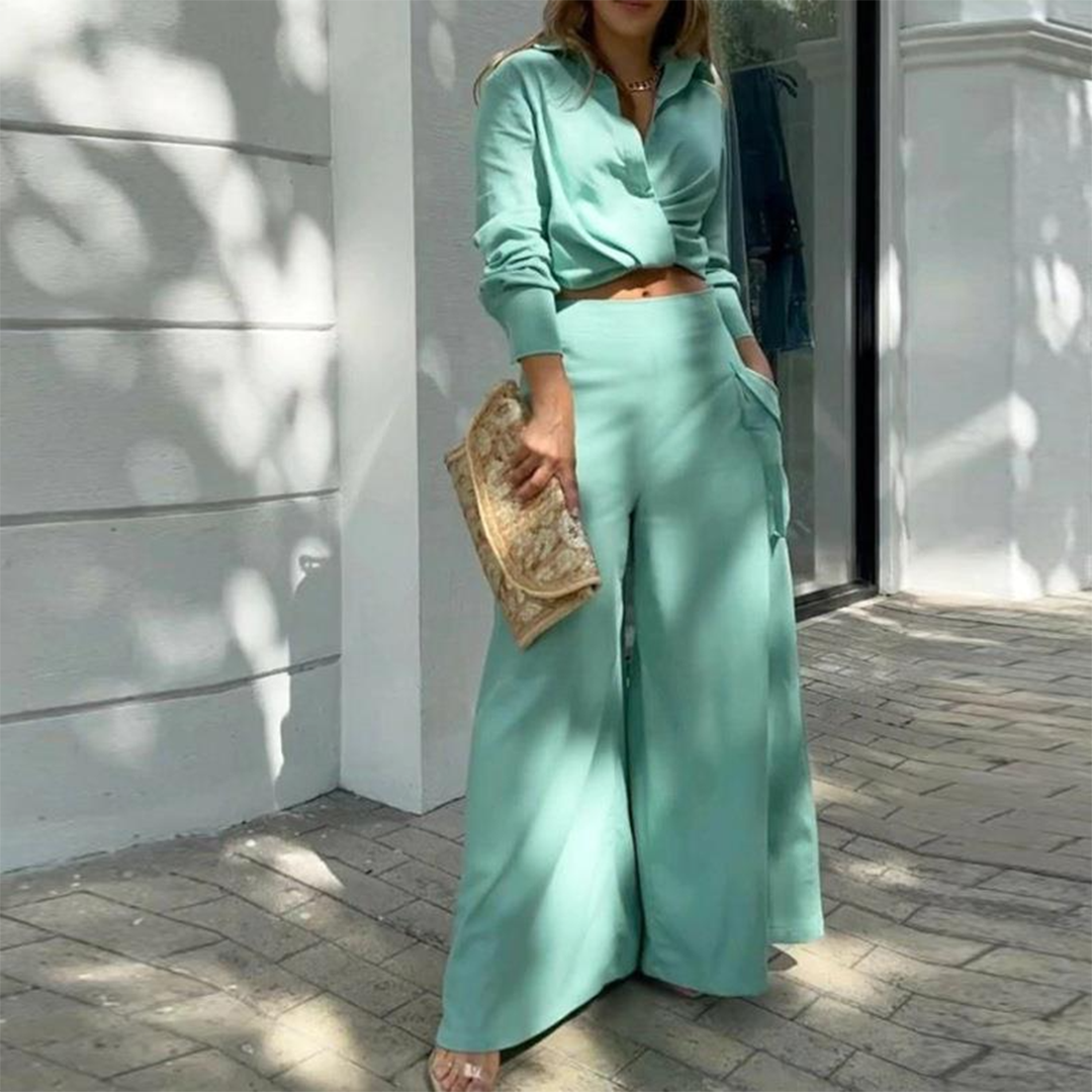 Blusa Mujer Estilosa con Pantalón Ancho