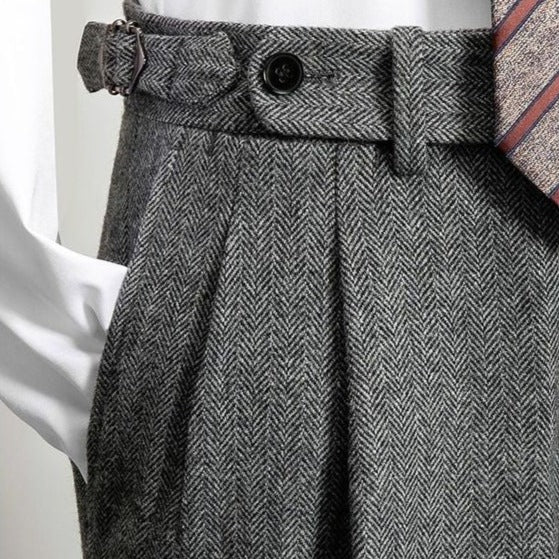 Pantalones de lana cálidos con cinturón para hombre - Vestiria