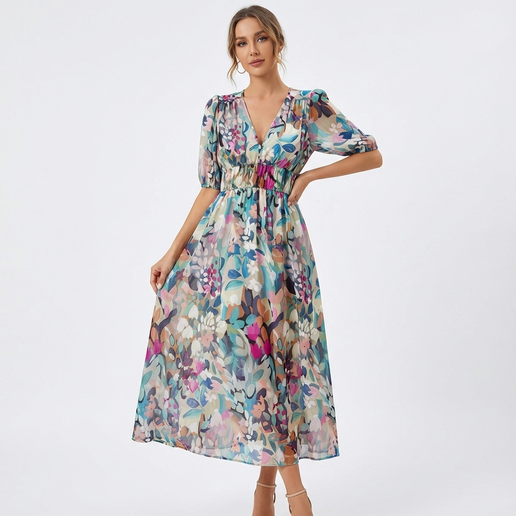 Vestido Mujer Floral Estilo Clásico - Clara Moda