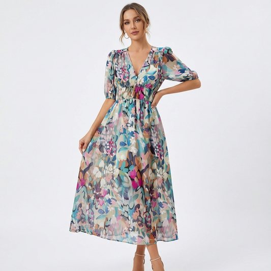 Vestido Mujer Floral Estilo Clásico - Clara Moda