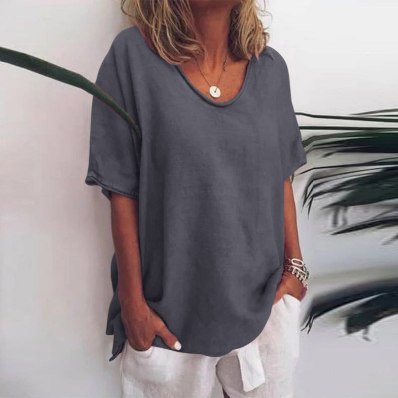 Camiseta líquida mujer cuello redondo elegante