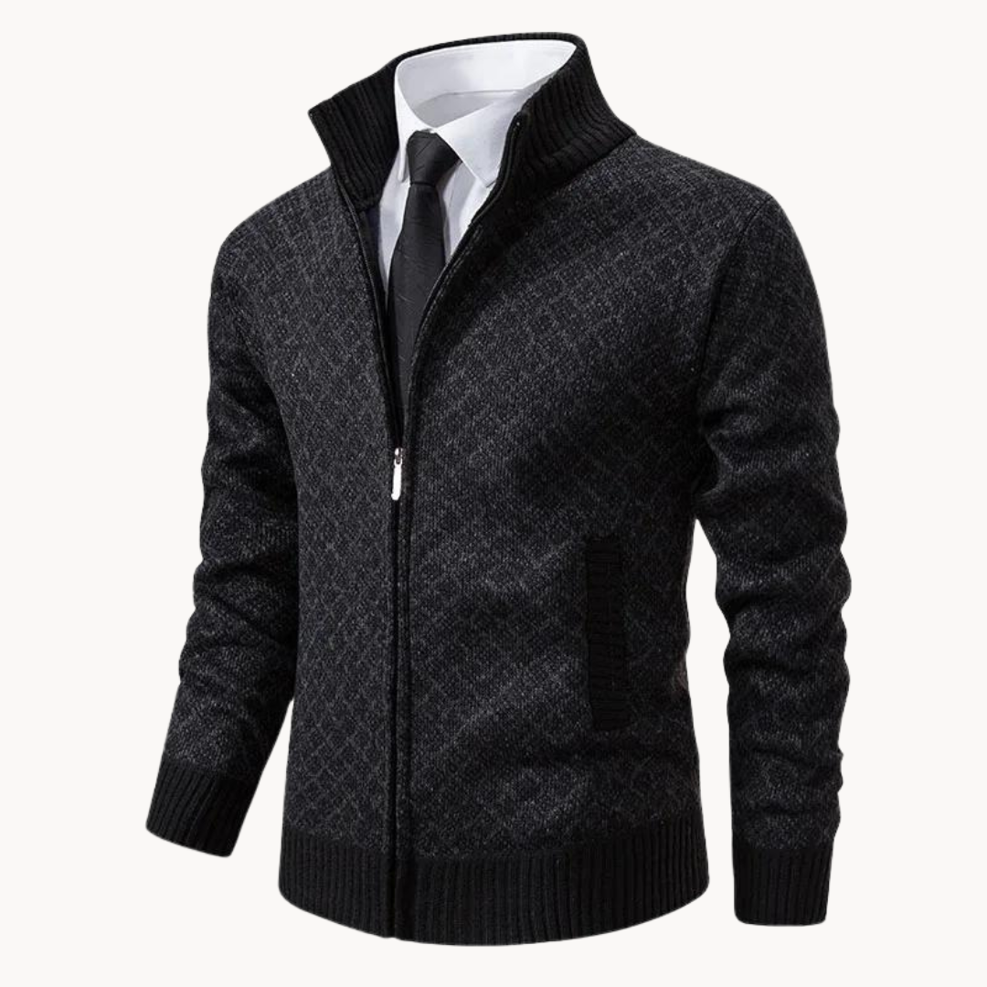 Chaqueta de punto abrigo hombre cremallera cuello alto - Vestiria