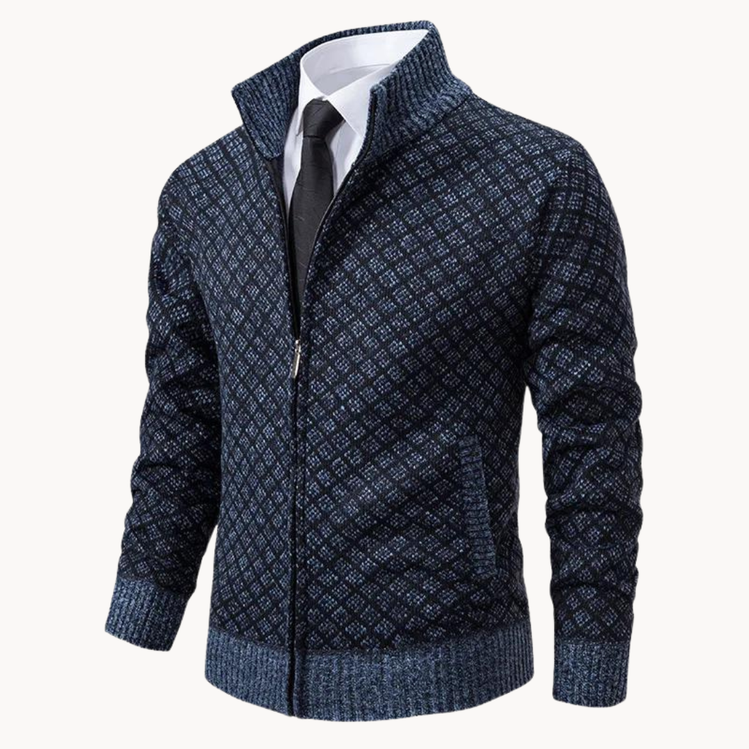 Chaqueta de punto abrigo hombre cremallera cuello alto