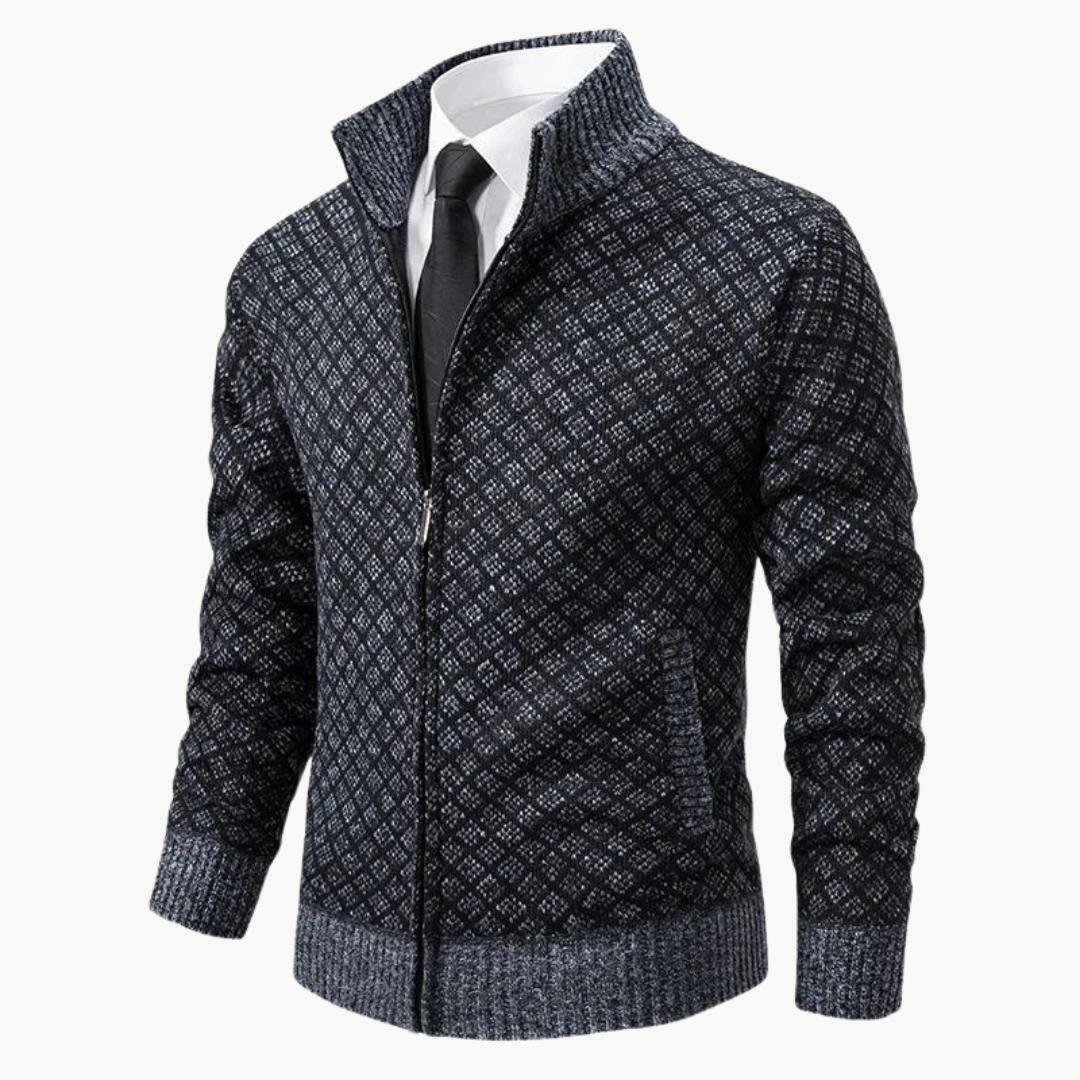 Chaqueta de punto abrigo hombre cremallera cuello alto