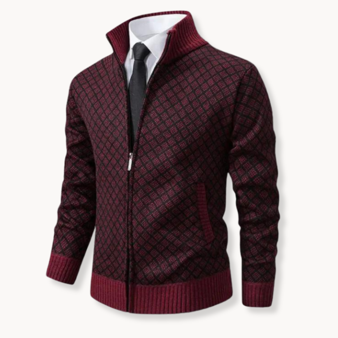 Chaqueta de punto abrigo hombre cremallera cuello alto