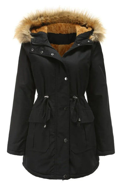 Abrigo Invierno Mujer Piel Capucha Elegante