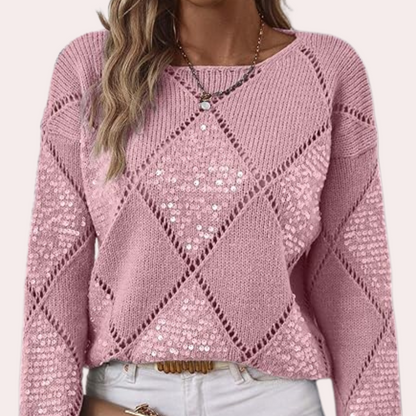 Jersey de mujer con lentejuelas brillantes cuello alto