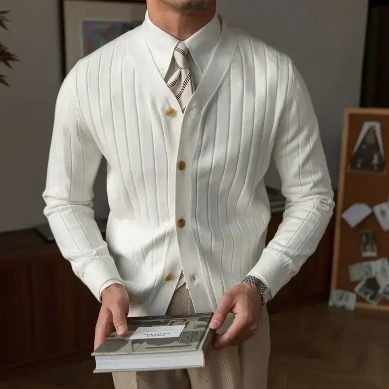 Chaqueta de punto hombre cuello V elegante