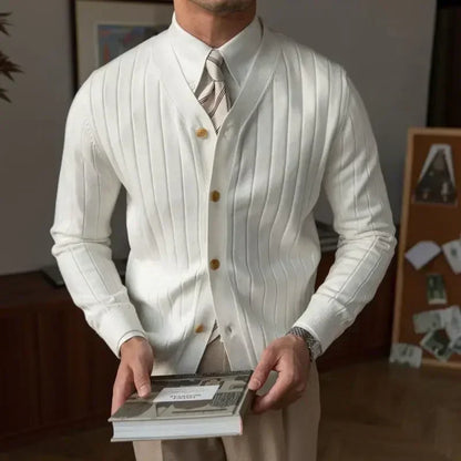 Chaqueta de punto hombre cuello V elegante