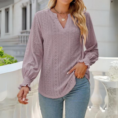 Blusa Mujer Elegante con Volante y Manga Larga